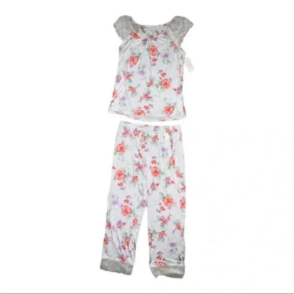 Charter Club White Blossoms Lace Short Sleeve PJ Set Extra Small NWT